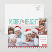 Blauwgroen blauwe en rode vrolijke en heldere foto feestdagenkaart (Voorkant / Achterkant)