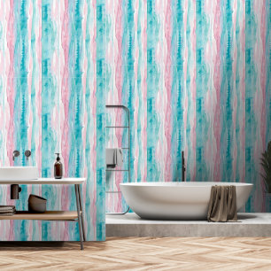 Blauwgroen, blauwe en roze Waterverf strepen Behang