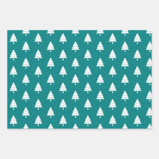 Blauwgroen blauwe en witte bomen Vroege kerstvakan Inpakpapier Vel (Voorkant 2)