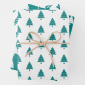 Blauwgroen blauwe en witte bomen Vroege kerstvakan Inpakpapier Vel (In situ)