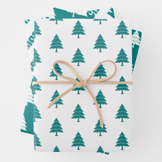 Blauwgroen blauwe en witte bomen Vroege kerstvakan Inpakpapier Vel (In situ)