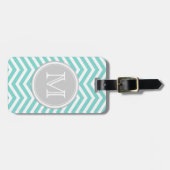 Blauwgroen Blauwe en Witte Chevron met Monogram Bagagelabel (Voorkant horizontaal)