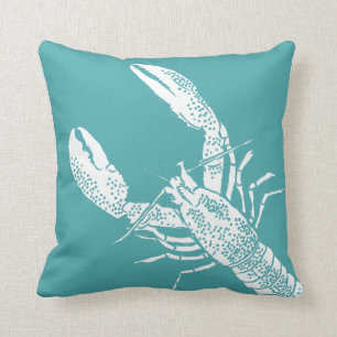 Blauwgroen Blauwe en Witte Lobster Illustratie Kussen