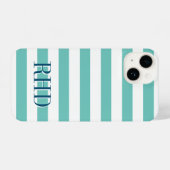 Blauwgroen blauwe en witte nautische strepen, aang iPhone hoesje (Achterkant horizontaal)