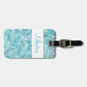 Blauwgroen blauwe en witte paisley monogrammed bag bagagelabel (Voorkant horizontaal)