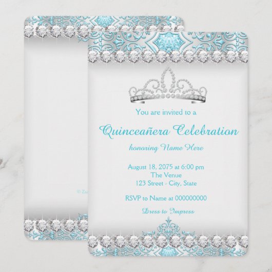 Blauwgroen Blauwe en Zilveren Diamanten Prinses Qu Kaart (Voorkant / Achterkant)