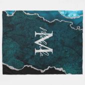 Blauwgroen Blauwe en Zilveren Marmeren Agaat Fleece Deken (Voorkant (Horizontaal))