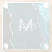 Blauwgroen Blauwe en Zilveren Marmeren Agaat Glazen Onderzetter (Achterkant)