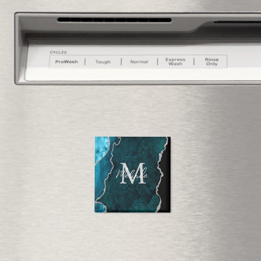 Blauwgroen Blauwe en Zilveren Marmeren Agaat Magneet (Insitu (Vaatwasser))