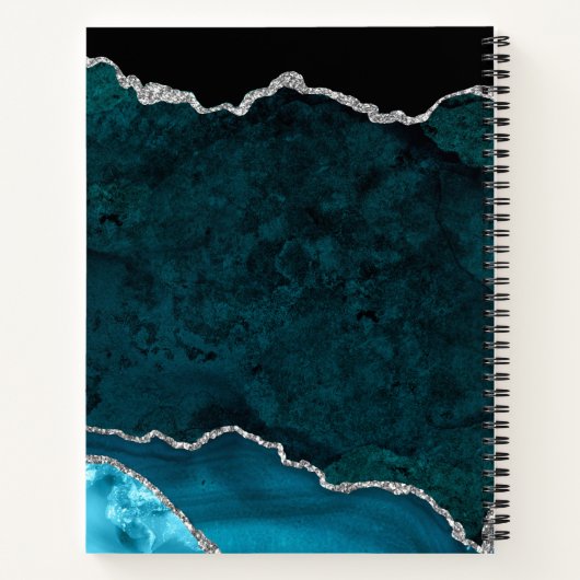Blauwgroen Blauwe en Zilveren Marmeren Agaat Notitieboek (Achterkant)
