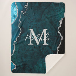 Blauwgroen Blauwe en Zilveren Marmeren Agaat Sherpa Deken