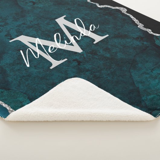 Blauwgroen Blauwe en Zilveren Marmeren Agaat Sherpa Deken (3/4)