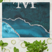 Blauwgroen Blauwe en Zilveren Marmeren Agaat Theedoek (Gevouwen)