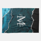 Blauwgroen Blauwe en Zilveren Marmeren Agaat Theedoek (Horizontaal)