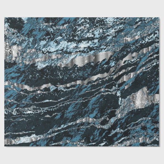 Blauwgroen blauwe en zilverkleurige textuur cadeaupapier (Vlak)