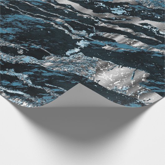 Blauwgroen blauwe en zilverkleurige textuur cadeaupapier (Hoek)