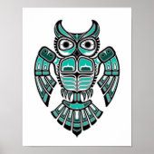 Blauwgroen blauwe en zwarte Haida Spirit Owl Poster (Voorkant)