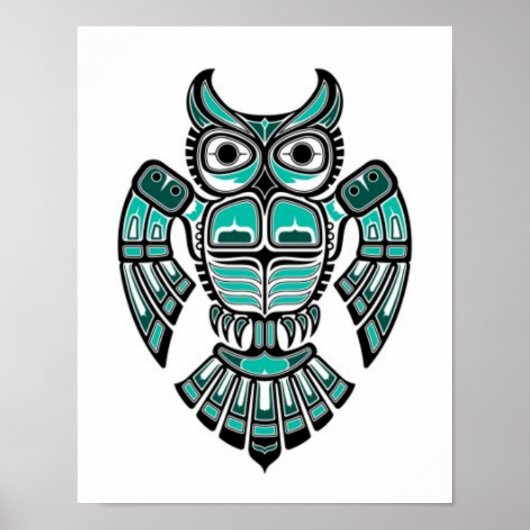 Blauwgroen blauwe en zwarte Haida Spirit Owl Poster (Voorkant)