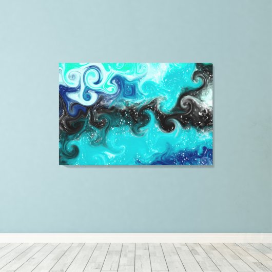 Blauwgroen, blauwe en zwarte marmertruien canvas afdruk (Insitu (Houten vloer))