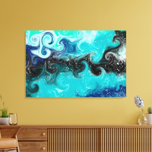 Blauwgroen, blauwe en zwarte marmertruien canvas afdruk (Insitu (Woonkamer))