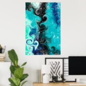 Blauwgroen, blauwe en zwarte marmertruien poster (Thuiskantoor)