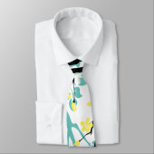 Blauwgroen blauwe en zwarte tak en gele bloemen stropdas (Gebonden)