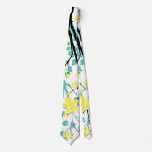 Blauwgroen blauwe en zwarte tak en gele bloemen stropdas (Voorkant)