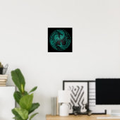 Blauwgroen blauwe en zwarte Yin Yang Dragons Poster (Thuiskantoor)
