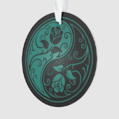 Blauwgroen Blauwe en Zwarte Yin Yang Rozen Ornament (voorkant)