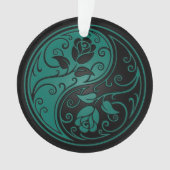 Blauwgroen Blauwe en Zwarte Yin Yang Rozen Ornament (voorkant)