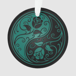 Blauwgroen Blauwe en Zwarte Yin Yang Rozen Ornament