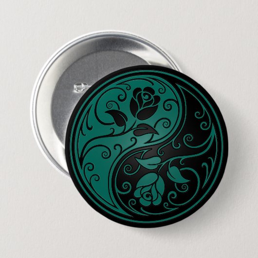 Blauwgroen Blauwe en Zwarte Yin Yang Rozen Ronde Button 7,6 Cm (Voorkant /achterkant)