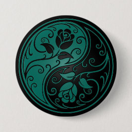 Blauwgroen Blauwe en Zwarte Yin Yang Rozen Ronde Button 7,6 Cm