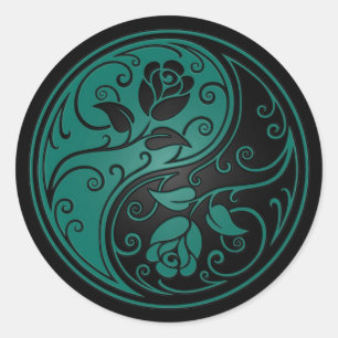 Blauwgroen Blauwe en Zwarte Yin Yang Rozen Ronde Sticker