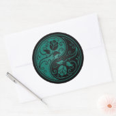 Blauwgroen Blauwe en Zwarte Yin Yang Rozen Ronde Sticker (Envelop)