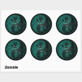 Blauwgroen Blauwe en Zwarte Yin Yang Rozen Ronde Sticker (Vel)