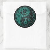 Blauwgroen Blauwe en Zwarte Yin Yang Rozen Ronde Sticker (Tas)