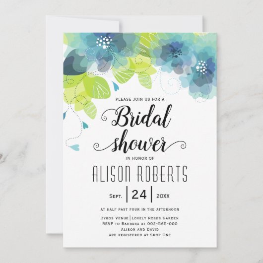 Blauwgroen blauwe etherbloemen bruiloft vrijgezell kaart (Voorkant)