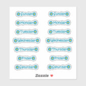 Blauwgroen Blauwe Floral Dagen van de Week Planner Sticker (Vel)