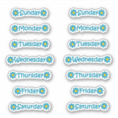 Blauwgroen Blauwe Floral Dagen van de Week Planner Sticker (Voorkant)