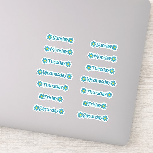 Blauwgroen Blauwe Floral Dagen van de Week Planner Sticker (Detail)