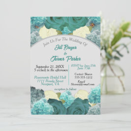 Blauwgroen Blauwe Floral en Roos Elegant Wedding Kaart