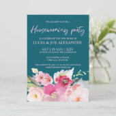 Blauwgroen Blauwe Floral Housewarming Kaart (Staand voorkant)