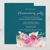 Blauwgroen Blauwe Floral Housewarming Kaart (Voorkant / Achterkant)