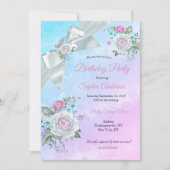  Blauwgroen Blauwe Floral Paars Roze Birthday Part Kaart (Voorkant)