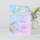  Blauwgroen Blauwe Floral Paars Roze Birthday Part Kaart (Staand voorkant)