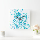 Blauwgroen Blauwe Floral Swirl Retro Vierkante Klok (Huis)