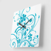 Blauwgroen Blauwe Floral Swirl Retro Vierkante Klok (Hoek)