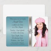 Blauwgroen Blauwe Foto Bat Mitzvah Kaart (Voorkant / Achterkant)