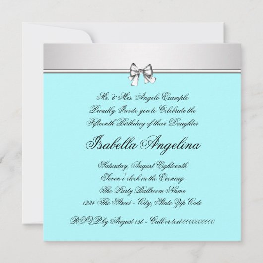  Blauwgroen Blauwe Foto Quinceanera Kaart (Achterkant)